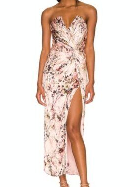 Katie May Floral Twist Front Maxi Dress High Slit Formal Gown